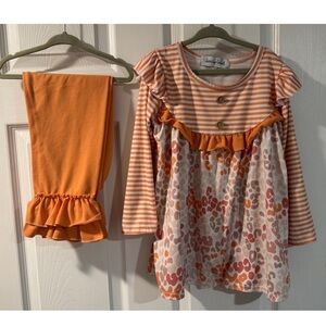 Fall Orange Striped and Leopard Print Ruffle Set
